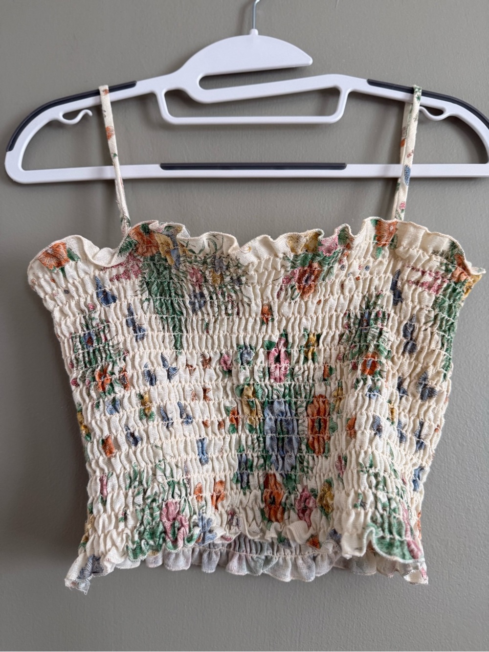 Vintage Floral Smocked Crop Top Size 11 Cottagecore Boho Cami